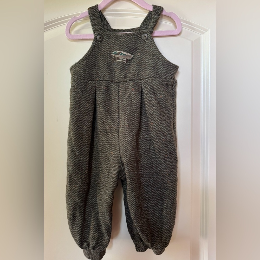 Vtg Baby Sz 18 Months Gray Wool Blend Herringbone Overalls Winter Outdoors